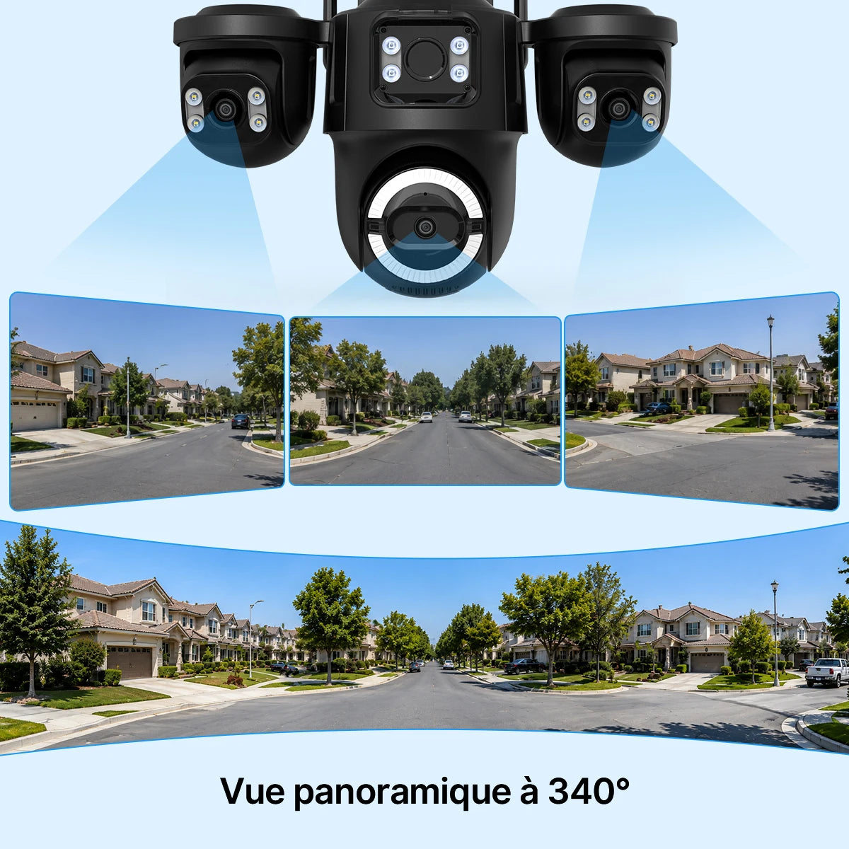 Caméra de surveillance WiFi extérieure PTZ à 3 objectifs