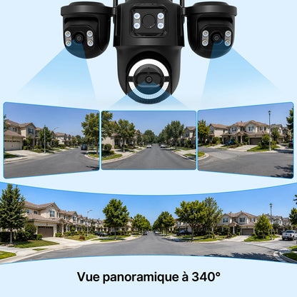 Caméra de surveillance WiFi extérieure PTZ à 3 objectifs