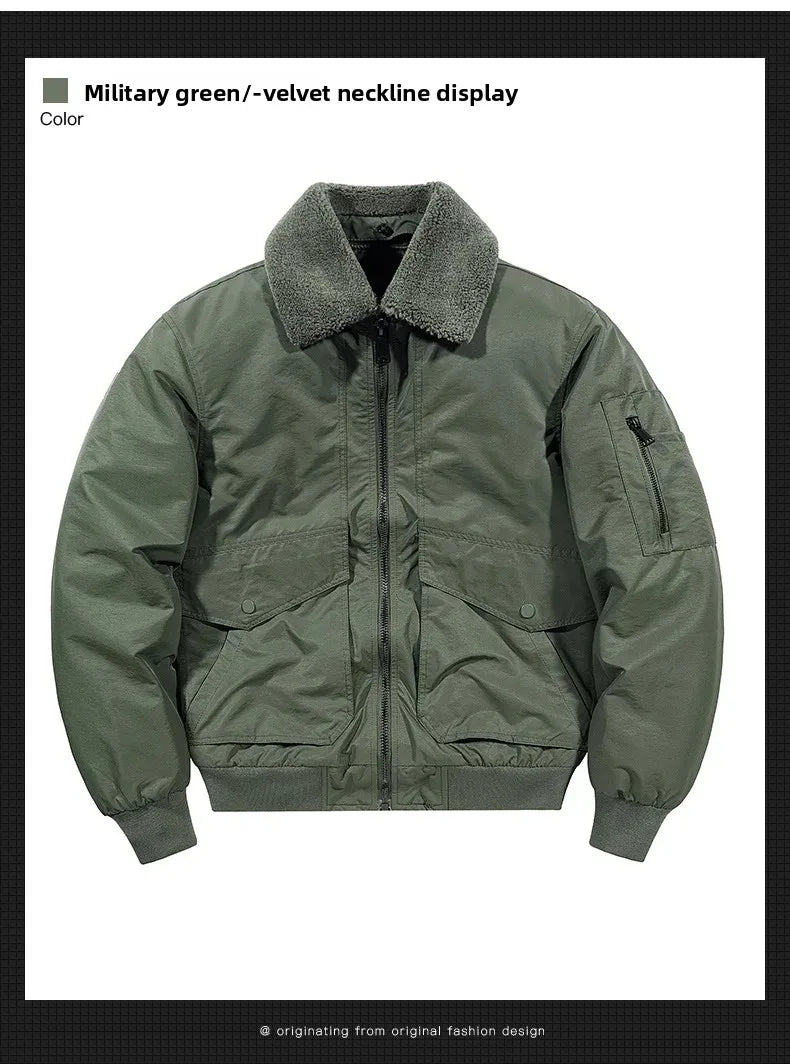 Men's Casual Thickened Cotton Jacket Removable Fur Collar Autumn Winter Warm Stand Collar Looseness Style Chinese Origin BLACKBEARD OUTDOOR INDUSTRIES