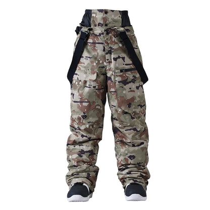 Pantalon de ski camouflage unisexe imperméable à bretelles