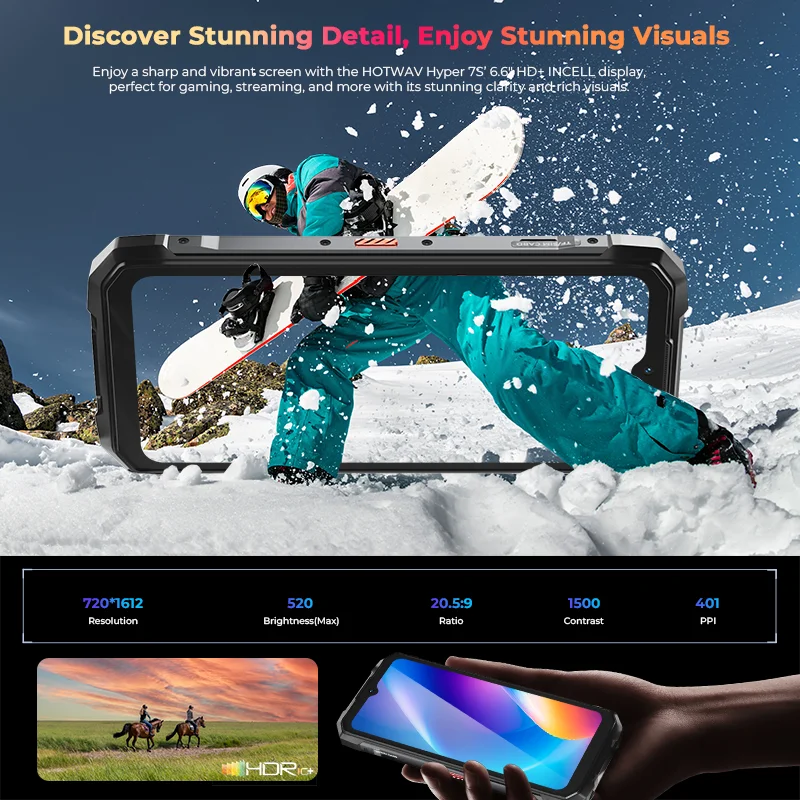 HOTWAV Hyper 7S — Smartphone Incassable 5G, Batterie 10800mAh, IP68/IP69K, Android 15, 120Hz, Lampe 280lm