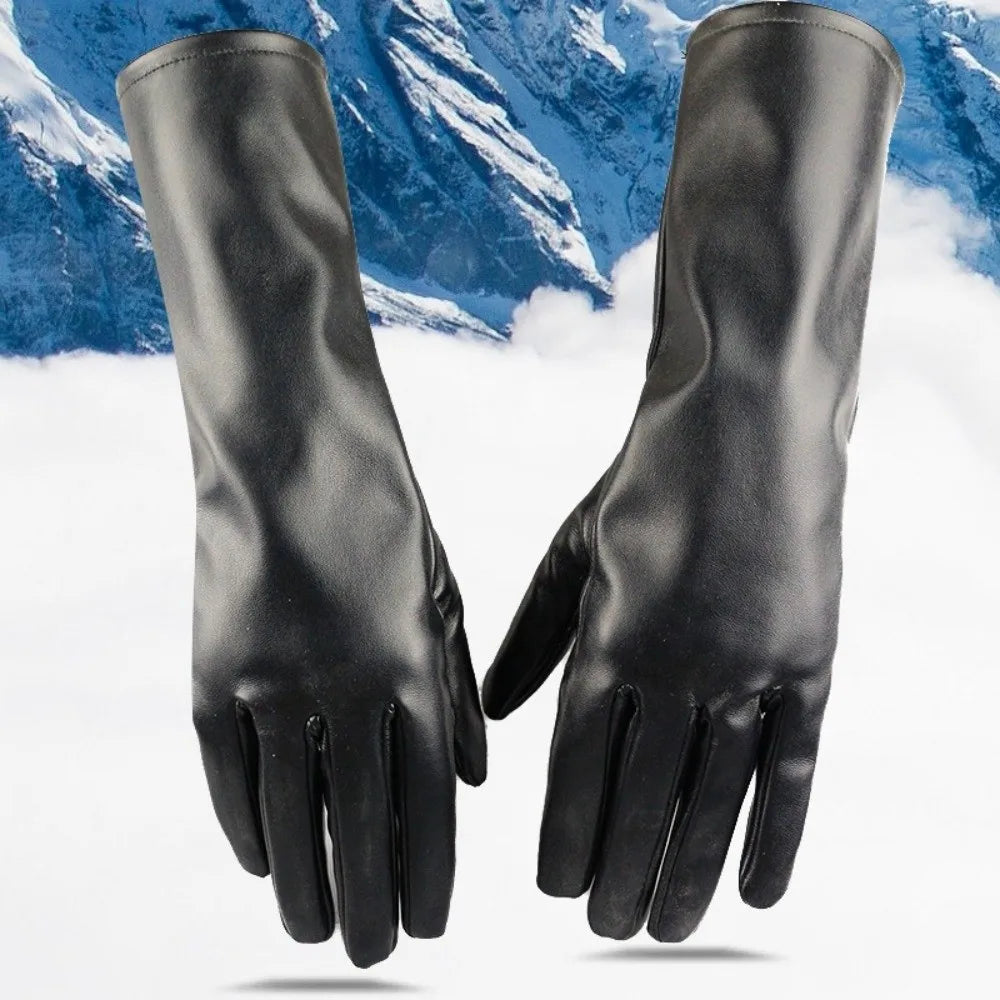 Gants femme en simili cuir noir, mi-longs pour l’hiver