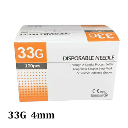 Aiguilles Ultra-fines Indolores 100 pcs – 25G à 34G, 1,5 à 25 mm – Seringue Transparente Embout Capuchon – Beauté & Médical