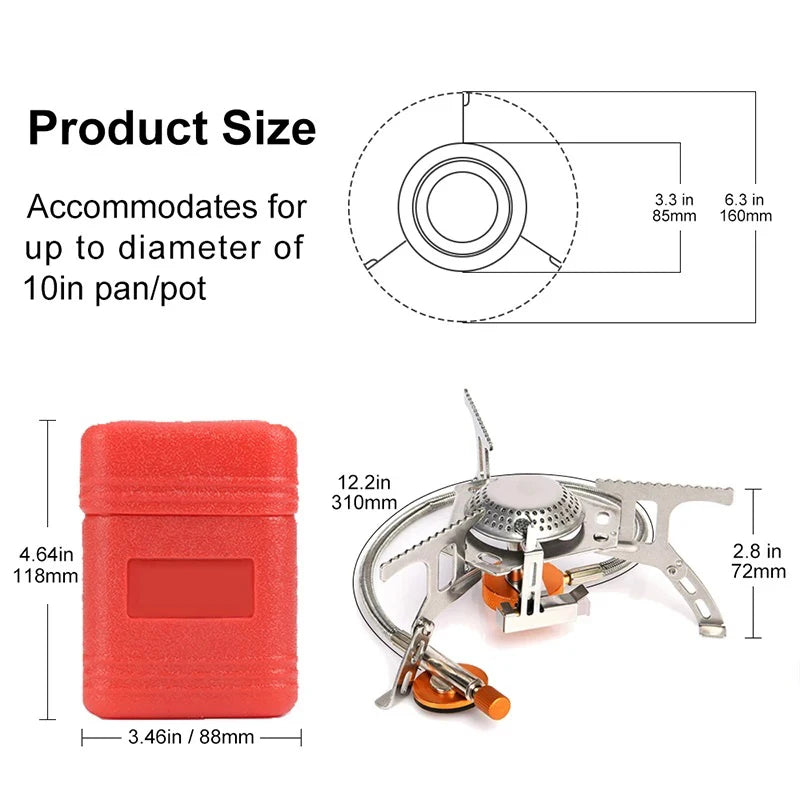 Réchaud Gaz Camping Portable Pliable 3500W – Inox, Allumage Intégré, Randonnée