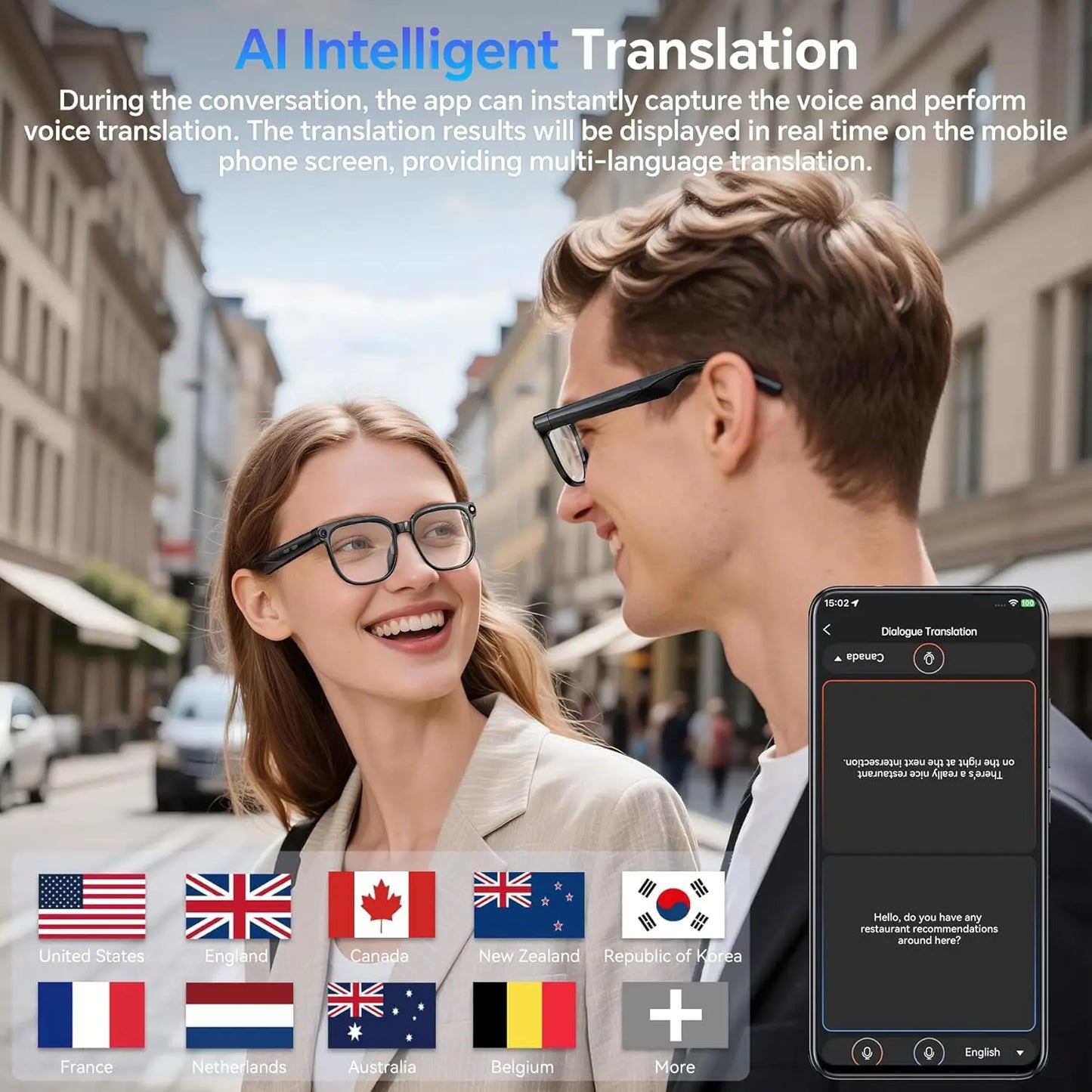 Lunettes Connectées AI 1080P – Caméra HD, Bluetooth 5.3, Traduction Temps Réel | Modèle M02S
