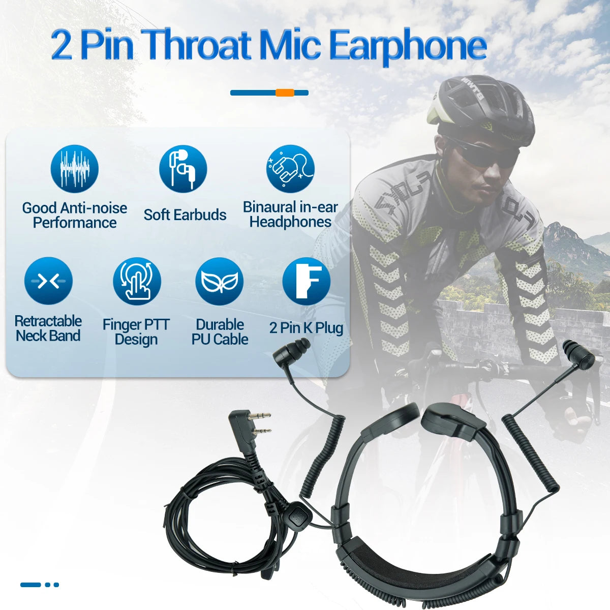 Baofeng Microphone de Gorge Réglable 2Pin avec PTT pour Talkie-Walkie - BLACKBEARD OUTDOOR INDUSTRIES