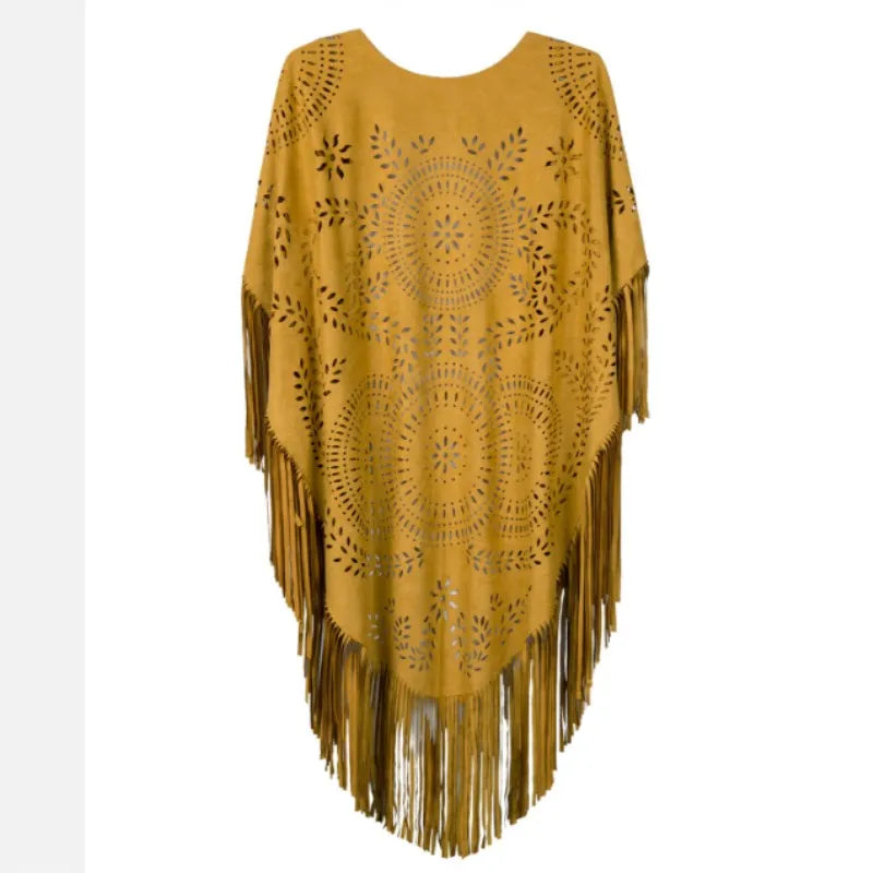 Poncho Cape Femme Bohème à Franges – Châle Vintage Floral Toutes Saisons