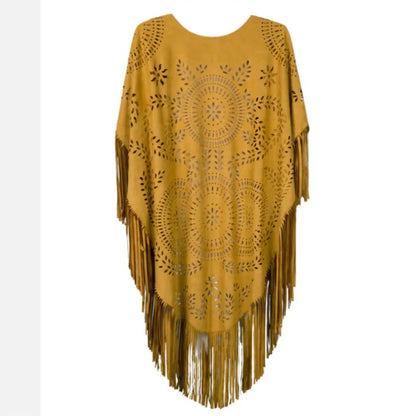 Poncho Cape Femme Bohème à Franges – Châle Vintage Floral Toutes Saisons