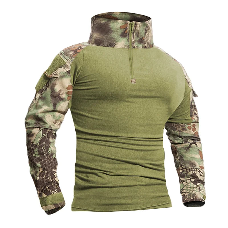 T-Shirt Tactique Militaire Manches Longues – Camouflage CP, Coton DRYTEC, Homme