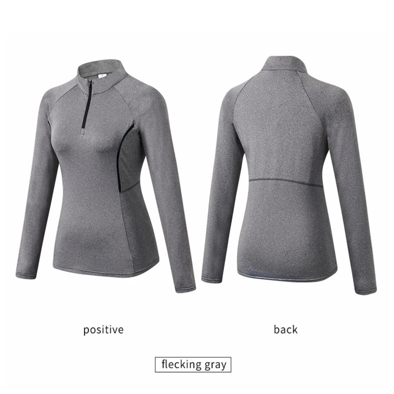 Top Sport Femme Manches Longues – Col Montant Yoga Fitness Running