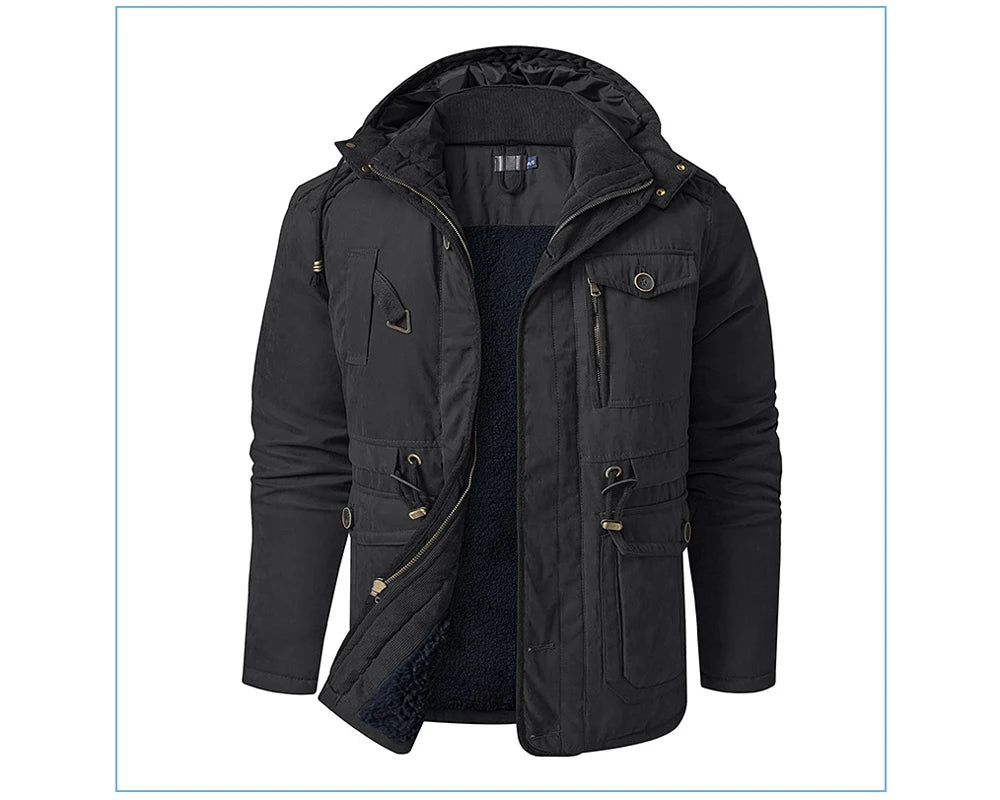 Veste d’Hiver Chaude Homme – DIMUSI Veste Tactique Épaissie | Polaire Doublée | Multi-poches | Coupe-Vent | Capuche | Mode & Outdoor - BLACKBEARD OUTDOOR INDUSTRIES