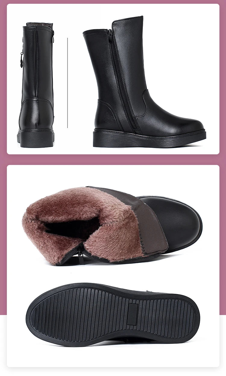Bottes Neige Femme en Cuir – Fourrées Laine Épaisse | Confort & Chaleur | Tailles 35 à 43 - BLACKBEARD OUTDOOR INDUSTRIES