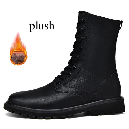 Bottes tactiques homme grande taille en cuir, hiver