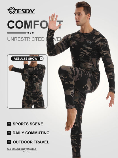 Ensemble Thermique Compression Homme – Sous-vêtement Tactique Camouflage Chasse Ski Montagne