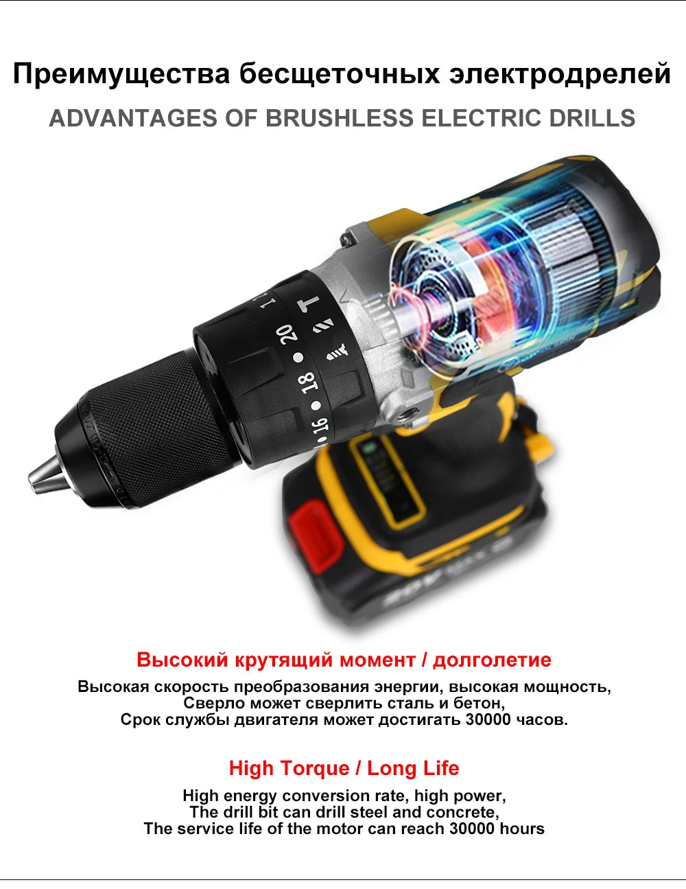 OToolsion 20V 13MM Perceuse sans fil à moteur Brushless – Visseuse à impact pour béton BLACKBEARD OUTDOOR INDUSTRIES