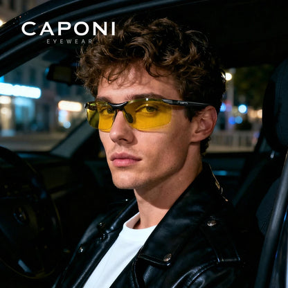 CAPONI Lunettes Photochromiques Vision Nocturne – Verres UV400 HD, Branches Carbone | Conduite, Sport, Pêche