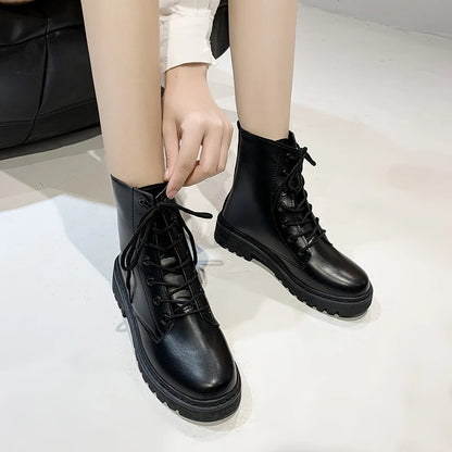 Bottes de Combat en Cuir Femme – Lacets Plateforme Hiver