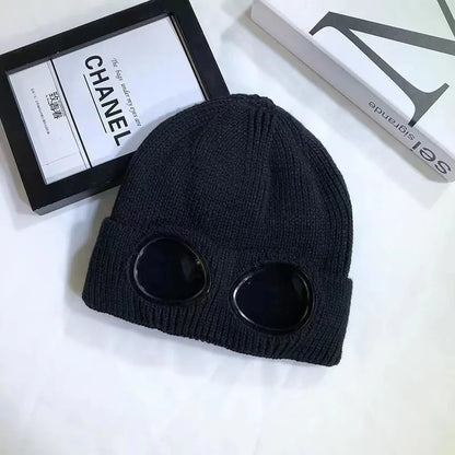 Bonnet avec lunettes unisexe, maille chaude pour l'hiver
