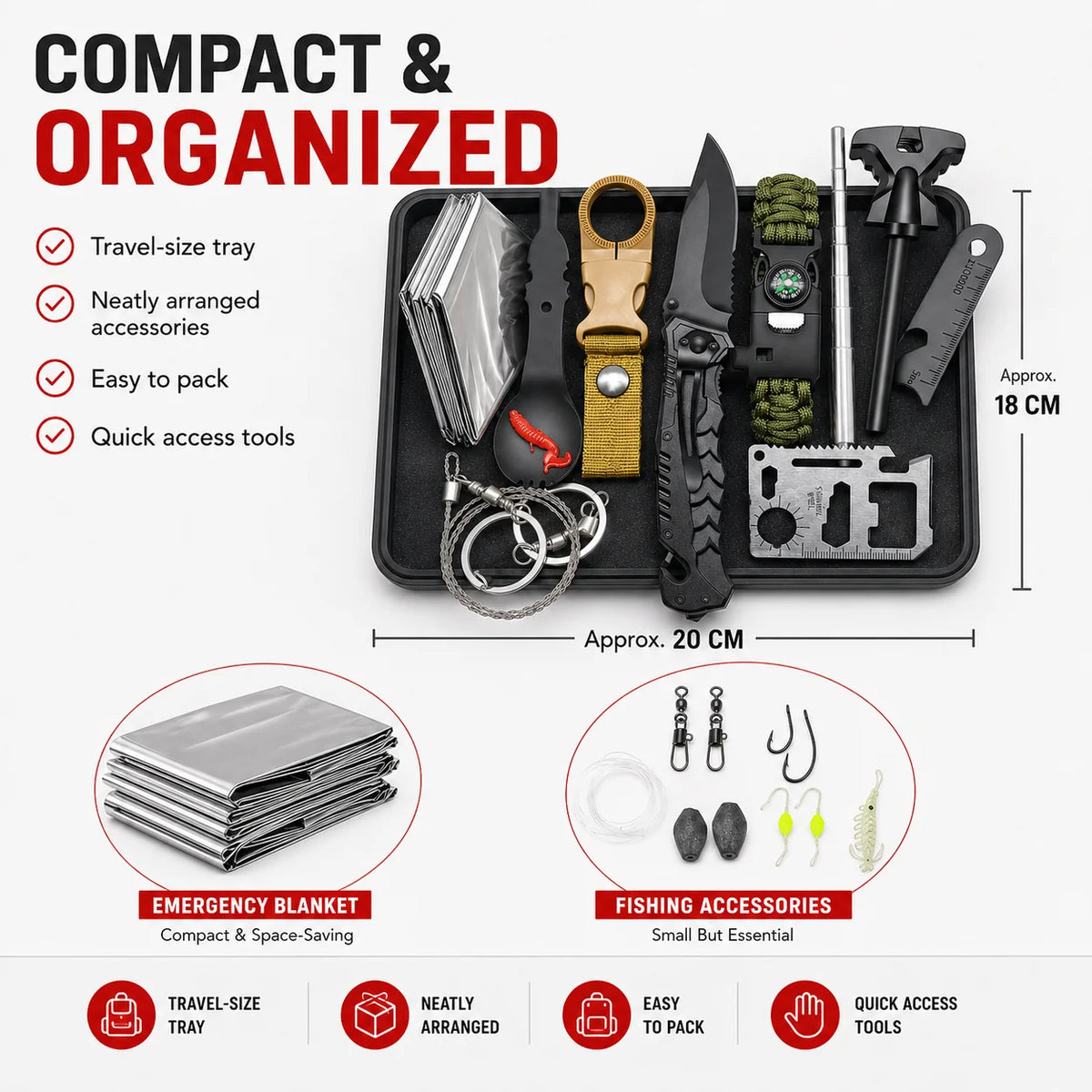 Kit de survie outdoor complet avec boîte de rangement