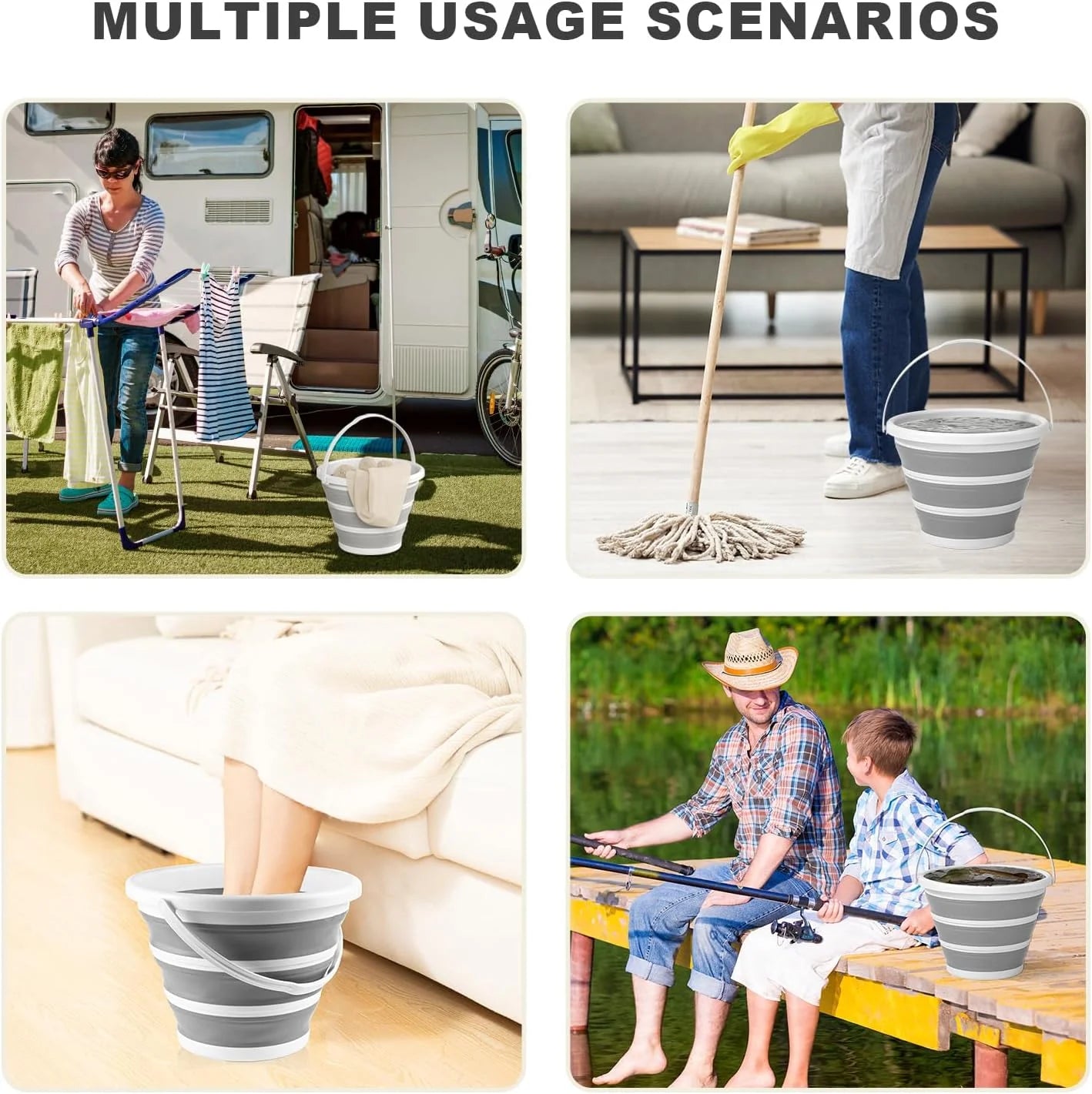 Seau Pliable en Silicone 10L – Seau Multi-Usage pour Pêche, Camping, Lavage de Voiture, Maison - BLACKBEARD OUTDOOR INDUSTRIES