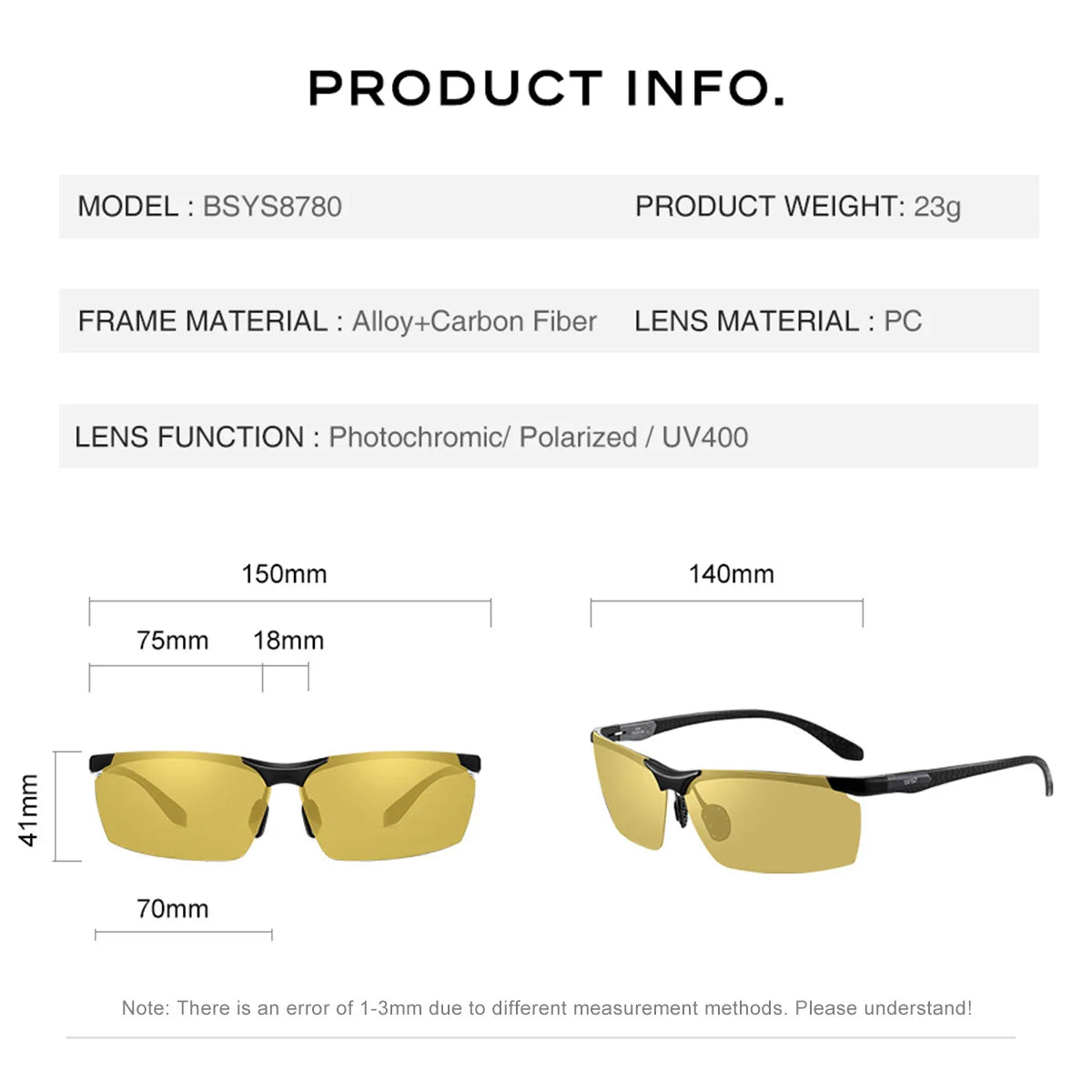 CAPONI Lunettes Photochromiques Vision Nocturne – Verres UV400 HD, Branches Carbone | Conduite, Sport, Pêche