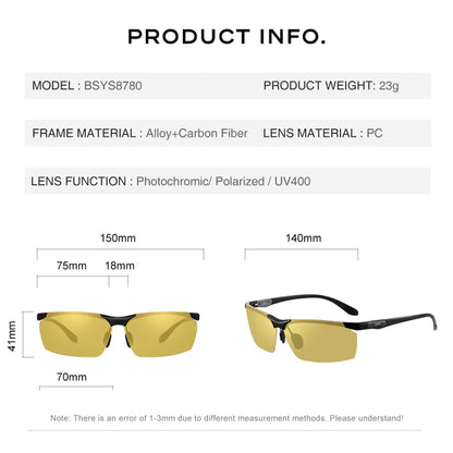 CAPONI Lunettes Photochromiques Vision Nocturne – Verres UV400 HD, Branches Carbone | Conduite, Sport, Pêche