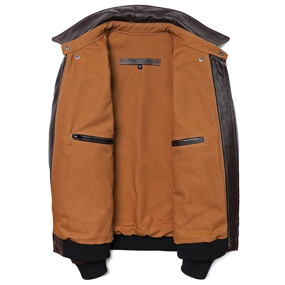Blouson Homme Style A2 Classique en Cuir Véritable Inspiré Aviation Militaire | Cuir de Vache Naturel | Veste de Pilote - BLACKBEARD OUTDOOR INDUSTRIES