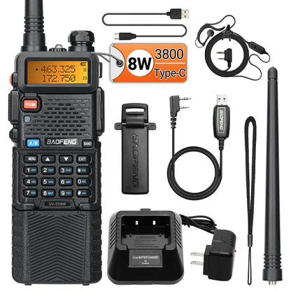 Baofeng UV-5R 8W – Talkie-Walkie Bi-Bande VHF/UHF, Batterie 3800mAh, Charge Type-C - BLACKBEARD OUTDOOR INDUSTRIES