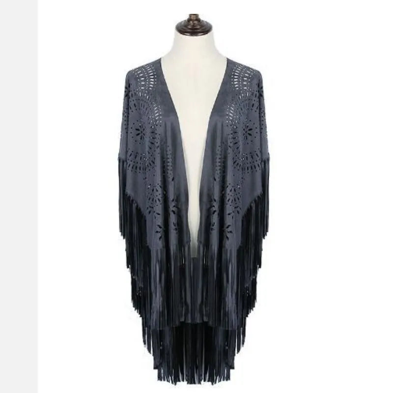 Poncho Cape Femme Bohème à Franges – Châle Vintage Floral Toutes Saisons