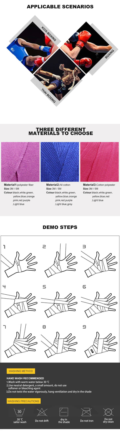 Bandages de Boxe Élastiques 2pcs – Bandages Muay Thai en Polyester & Coton, 3m/5m, Protection des Mains MMA - BLACKBEARD OUTDOOR INDUSTRIES