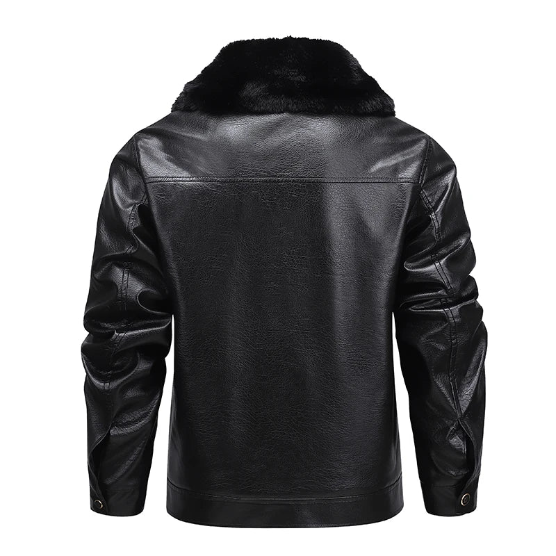 YJKVUR Men's Fleece-Lined Warm Faux Leather Jacket Waterproof Windproof Autumn Winter New Arrival Man Motorcycle Stylish Coat ﻿ BLACKBEARD OUTDOOR INDUSTRIES