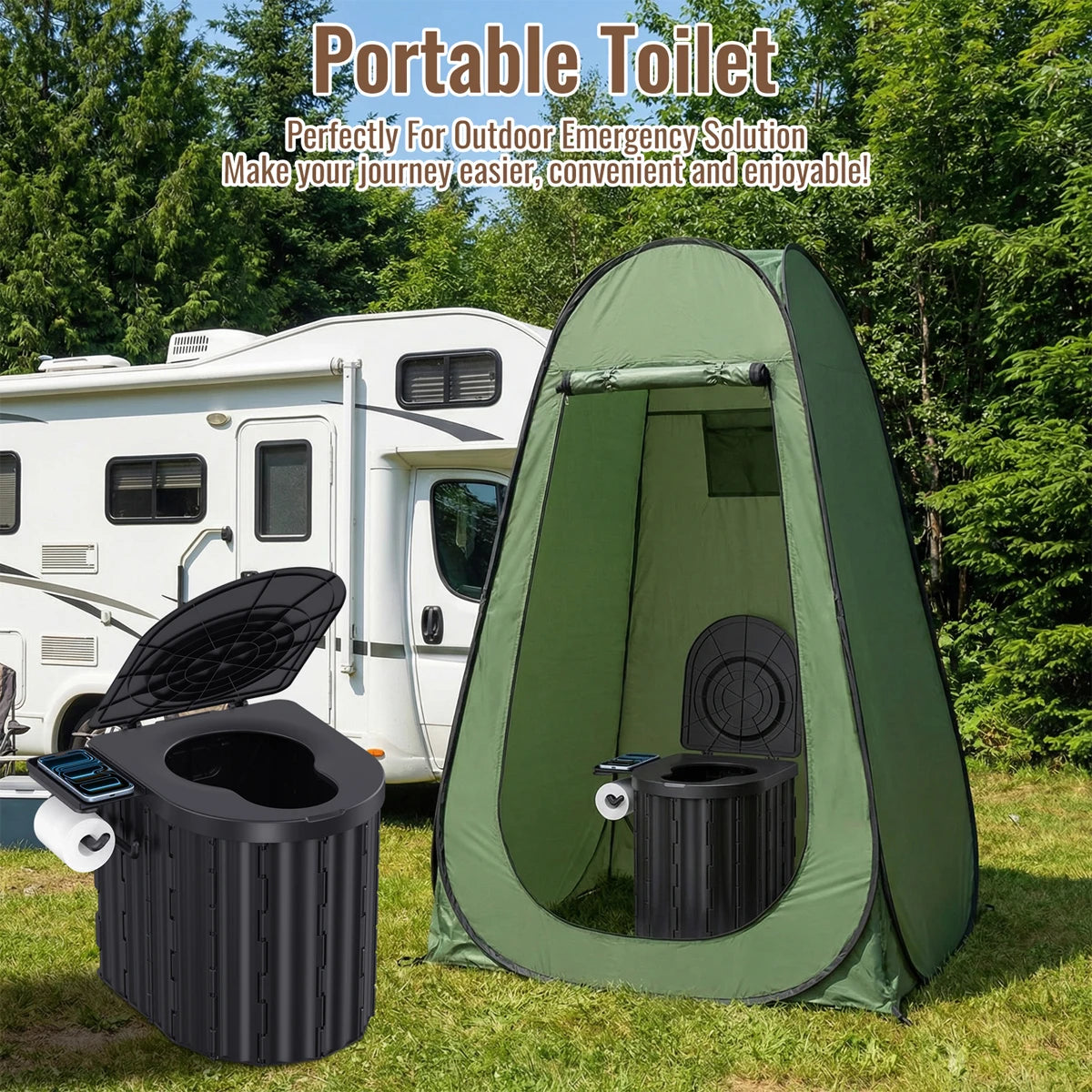 Toilette Portable Pliable Outdoor - Avec Couvercle, Charge 180kg