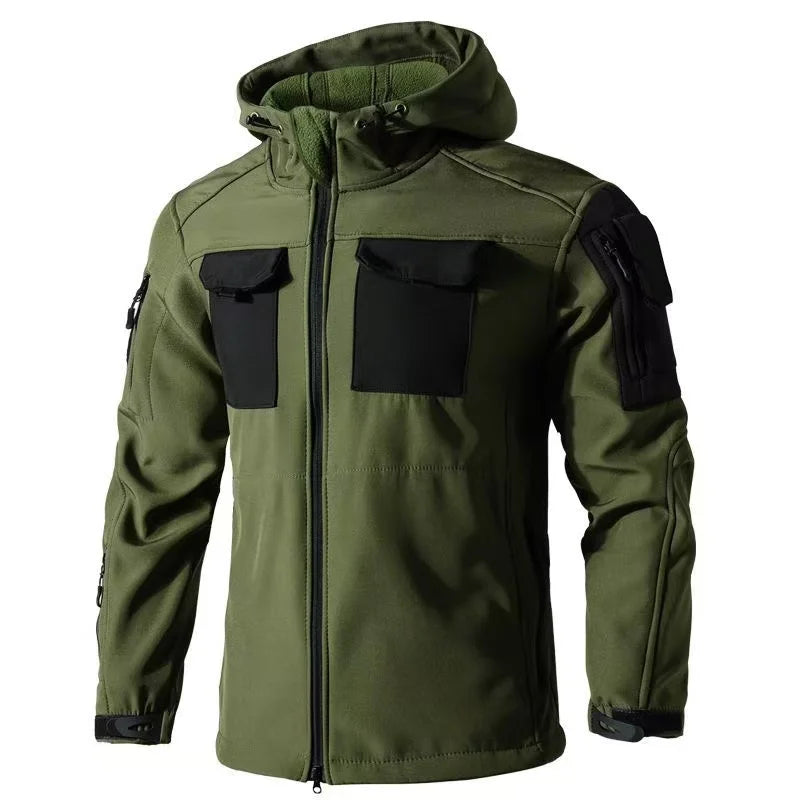 Veste Softshell Cargo Homme à Capuche - Automne/Hiver Outdoor Militaire