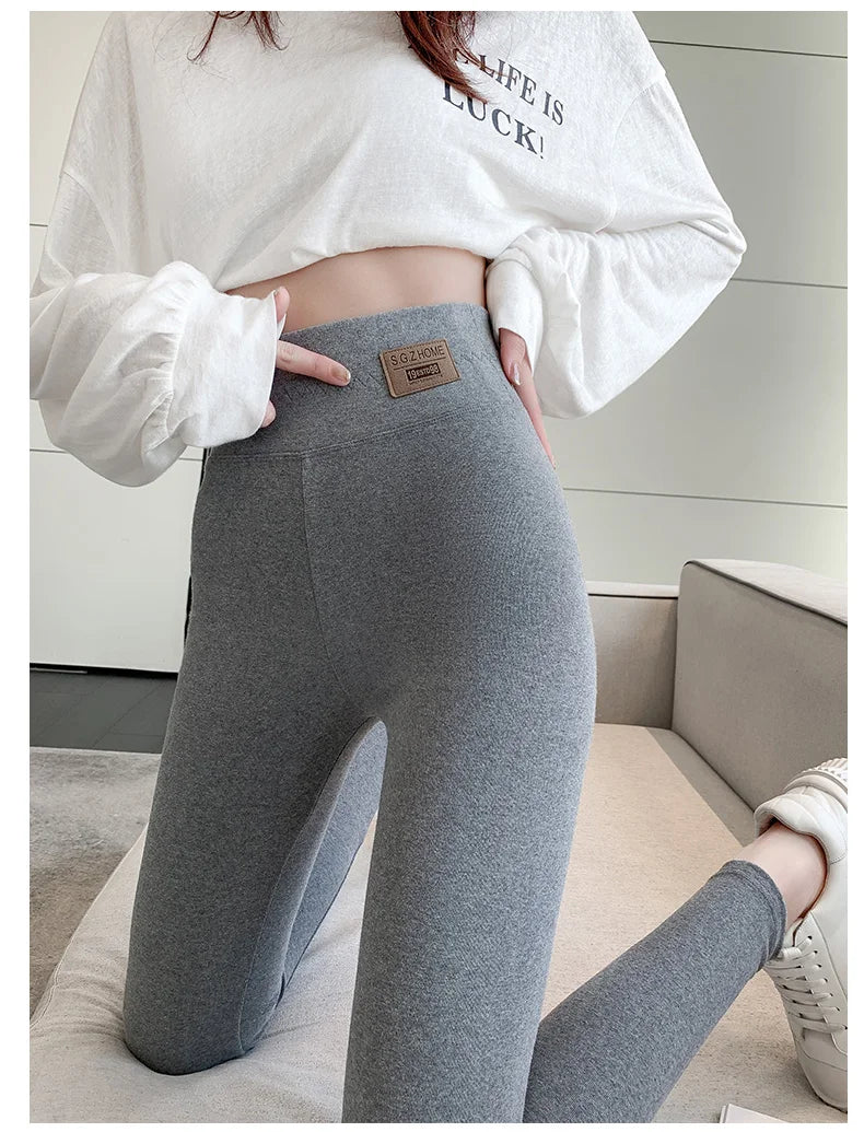 Legging Femme Taille Haute Gris Coton – Confort Slim Fit Grande Taille Automne et Toutes Saisons - BLACKBEARD OUTDOOR INDUSTRIES