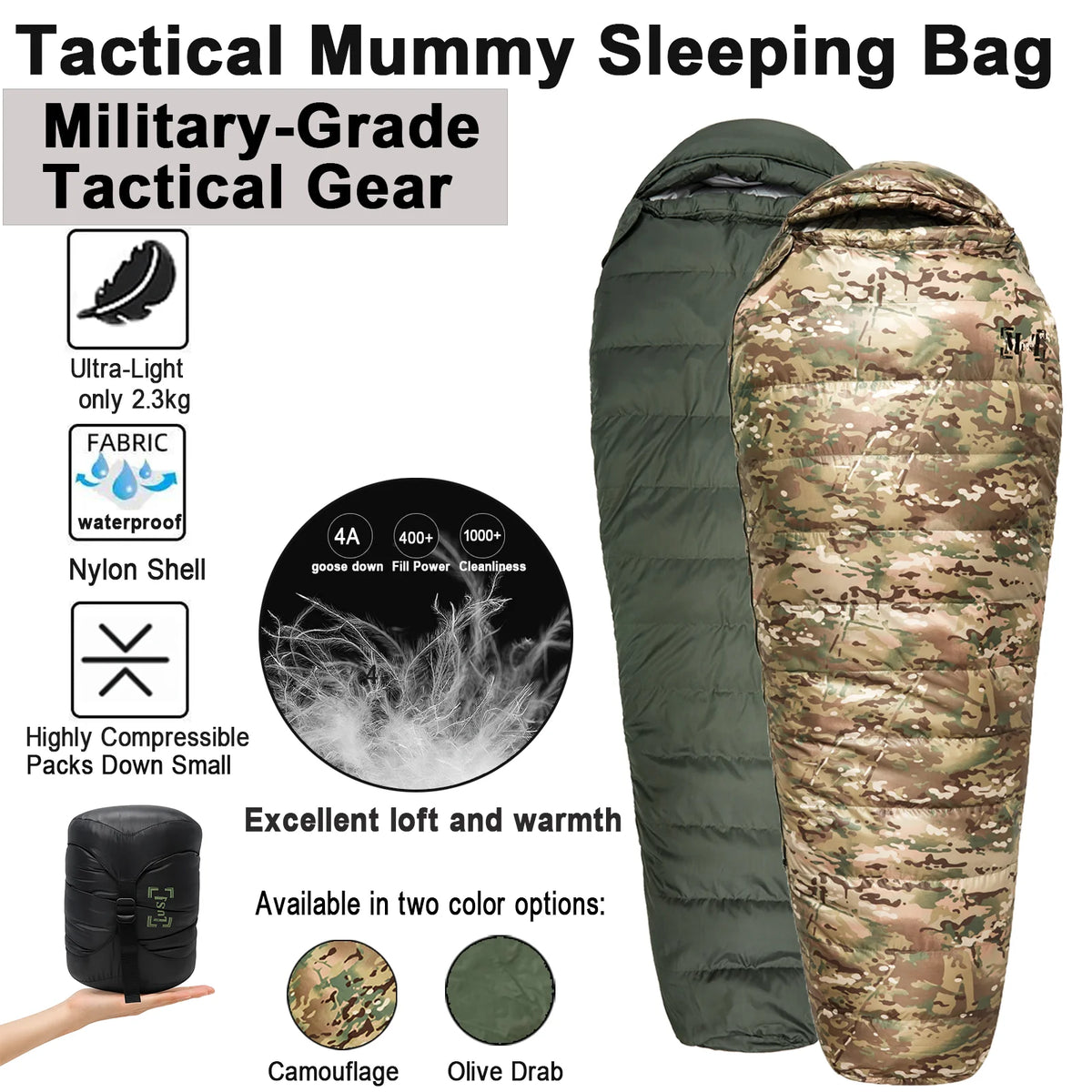 Sac de couchage militaire momie en duvet – Bivouac et camping