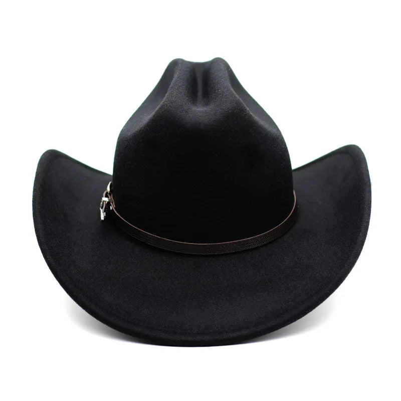 Chapeau Vintage Western Cowboy Unisexe – Style Gentleman & Cowgirl, Large Bord en Cuir – Jazz Cloche Sombrero Élégant pour Homme & Femme - BLACKBEARD OUTDOOR INDUSTRIES