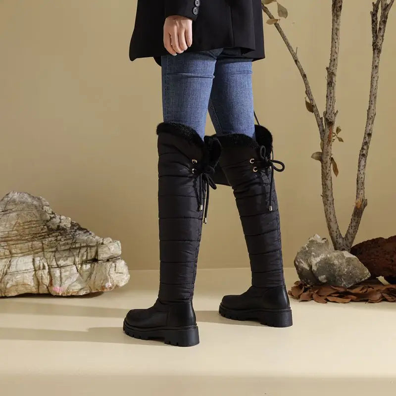 Cuissardes d’hiver femme à lacets, doublure fourrure