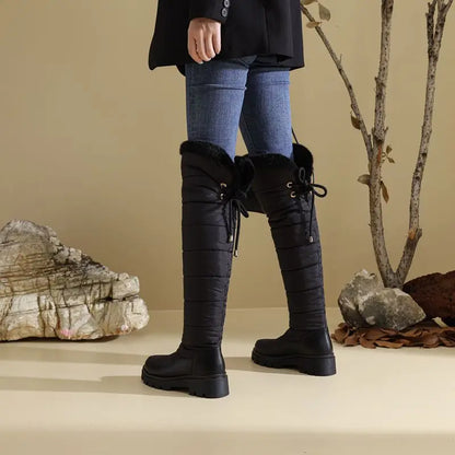 Cuissardes d’hiver femme à lacets, doublure fourrure