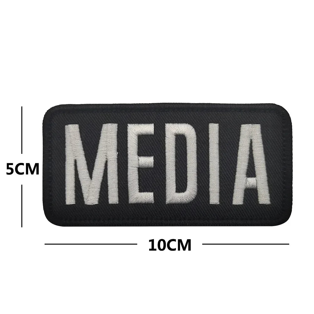 Patch Brodé MEDIA Grande Taille – Gilet Tactique Hook & Loop Insigne Presse