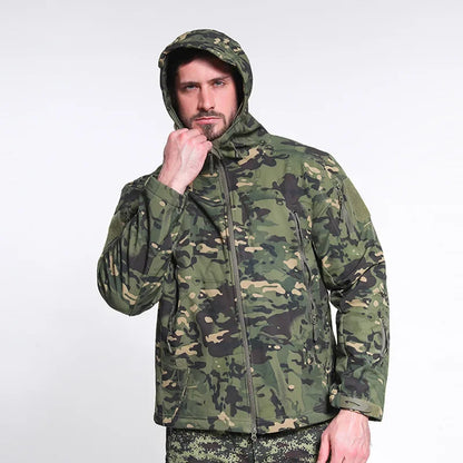 Veste tactique softshell femme à capuche, doublée polaire, camouflage ou unie