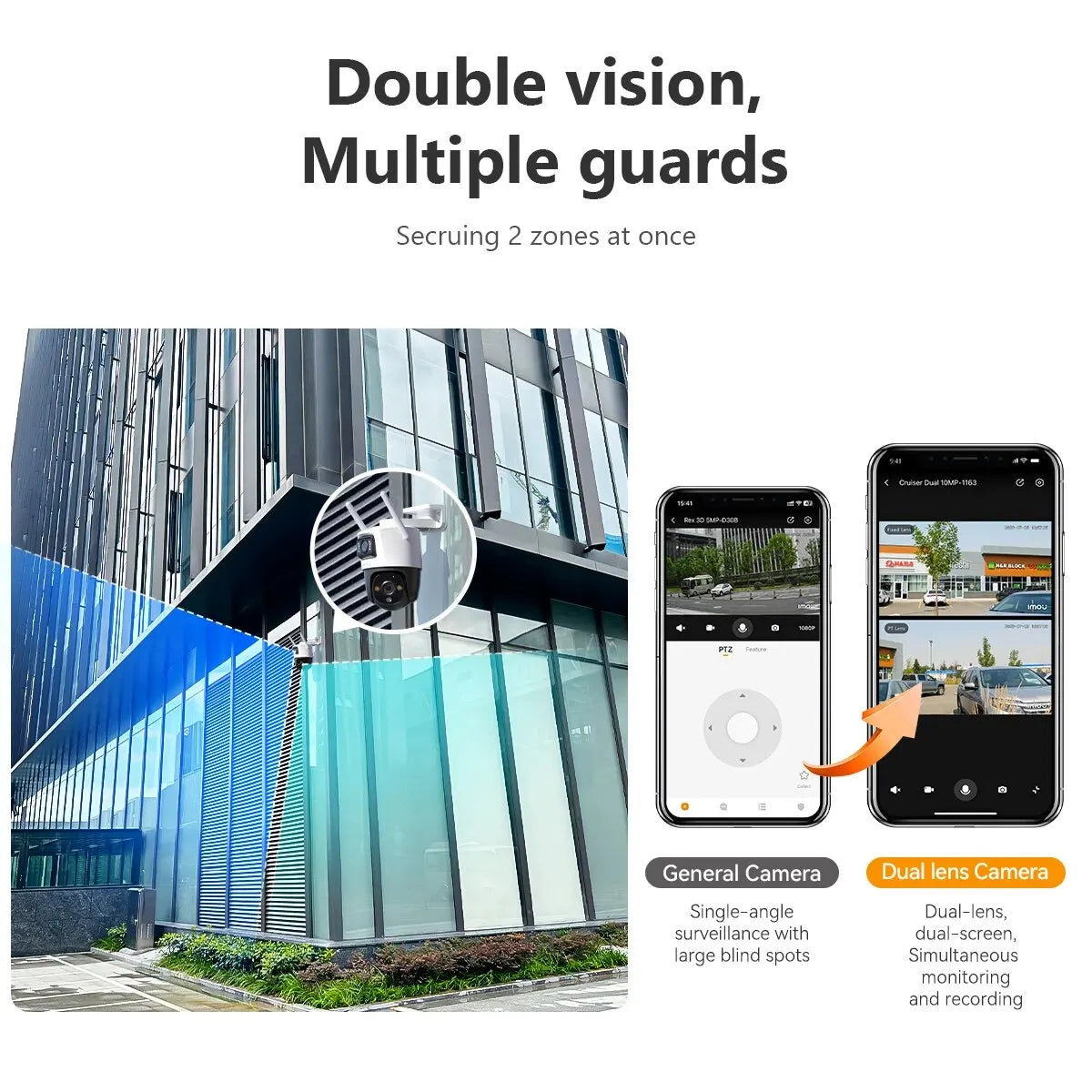 Caméra de Surveillance Extérieure Wi-Fi IMOU Cruiser Dual 8MP – Double Objectif – Détection IA Humain/Véhicule – Vision Nocturne Couleur – PTZ – IP66 Ma boutique