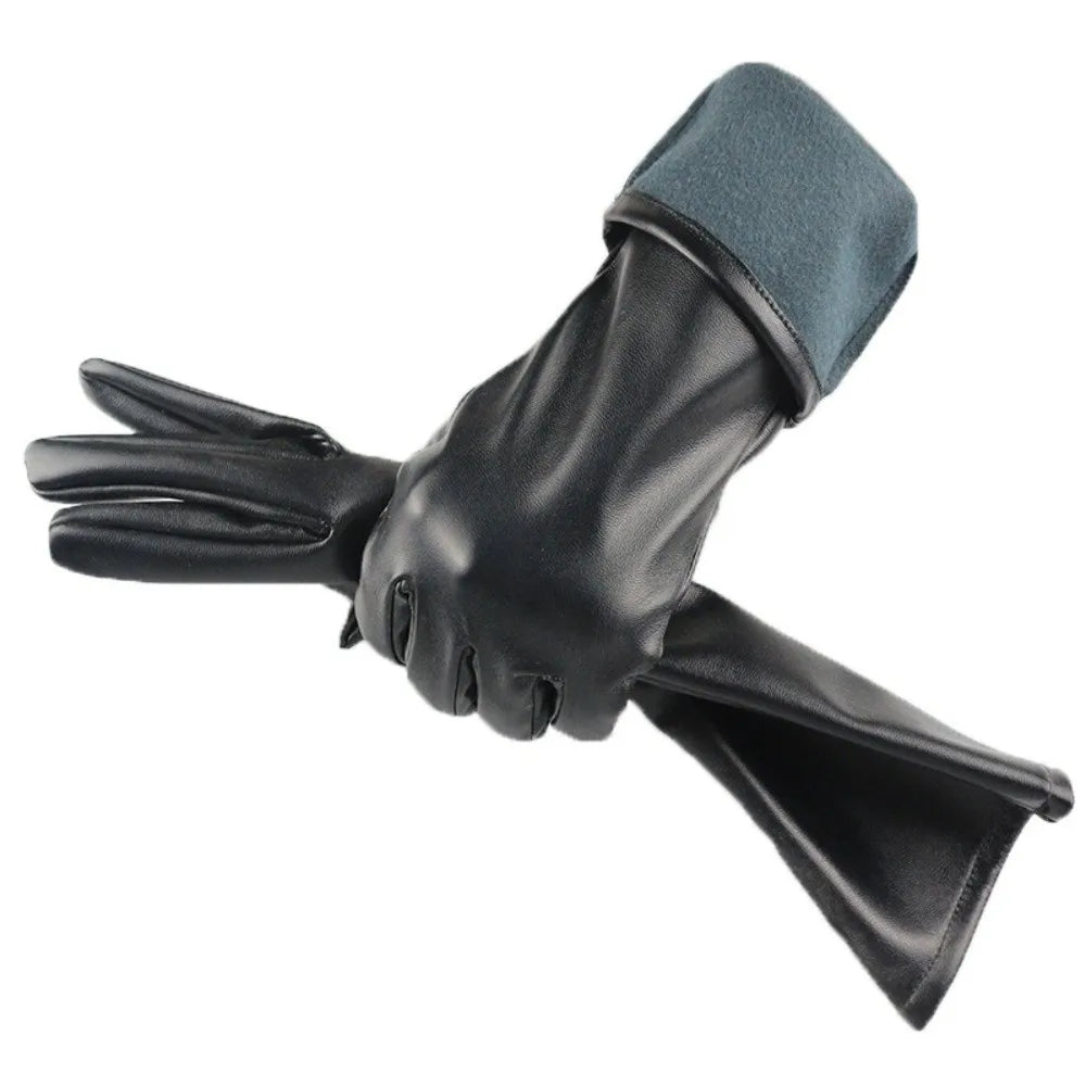Gants femme en simili cuir noir, mi-longs pour l’hiver