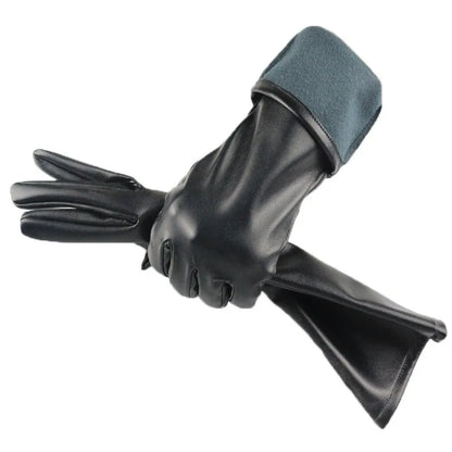 Gants femme en simili cuir noir, mi-longs pour l’hiver