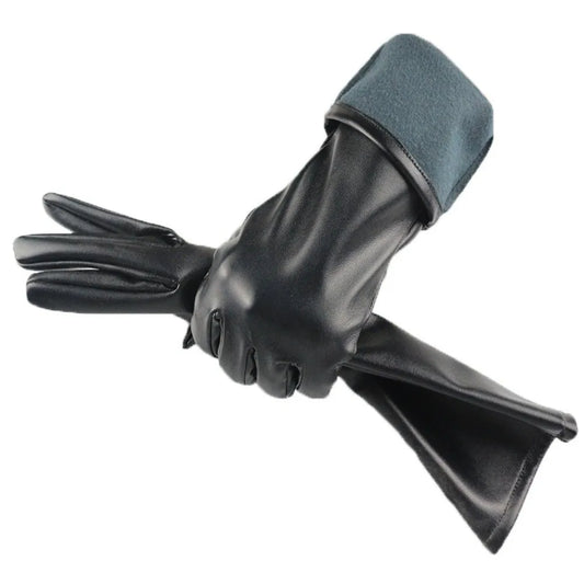 Gants femme en simili cuir noir, mi-longs pour l’hiver