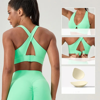 Brassière de Sport Femme – Agrafes Dos, Coussinet Amovible, Séchage Rapide, Anti-Chocs Yoga