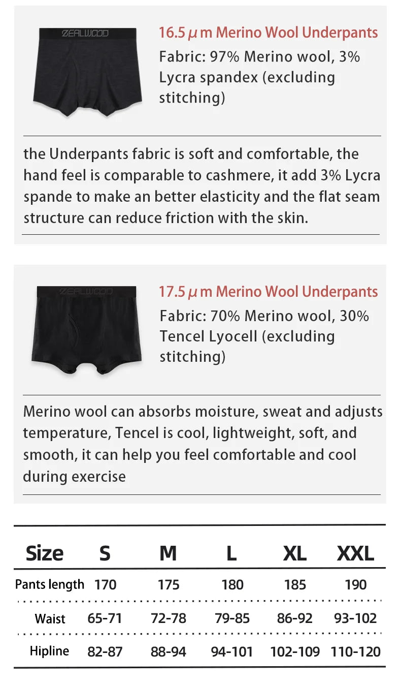 Boxers en Laine Merino et Tencel ZEALWOOD pour Hommes - Sous-vêtements Respirants et Antibactériens, Séchage Rapide, Confort Ultime BLACKBEARD OUTDOOR INDUSTRIES