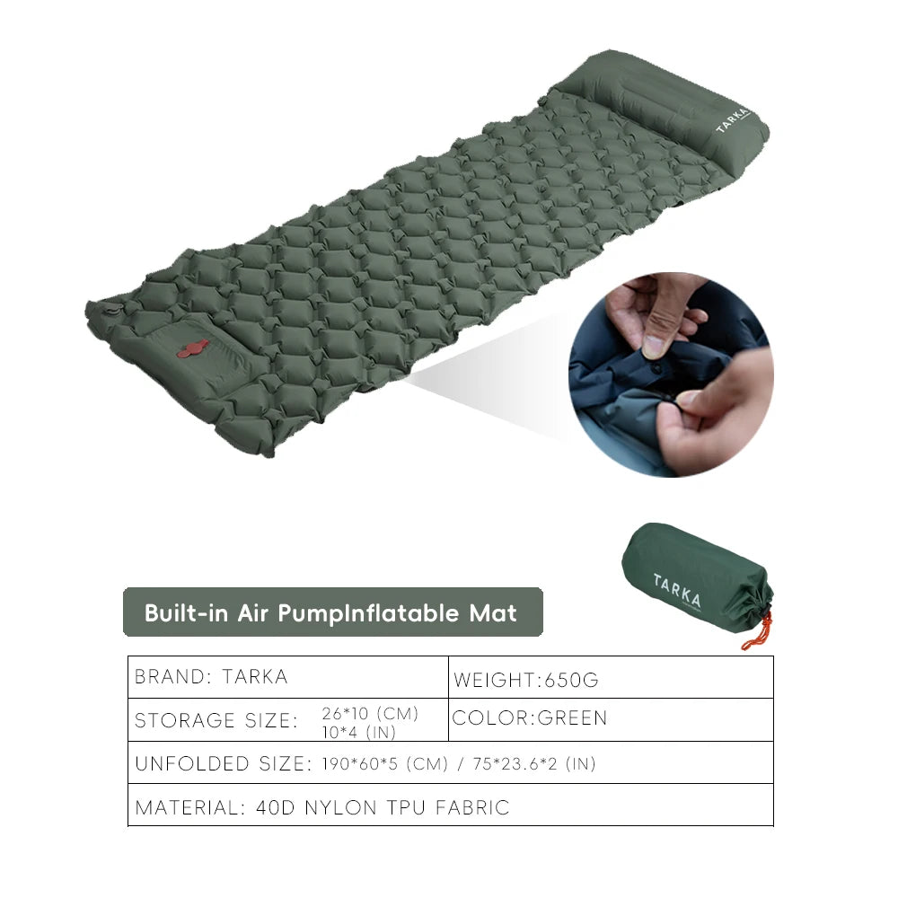 Matelas Gonflable Camping TARKA – Auto-Gonflant, Pompe Intégrée, 190×60 cm, Couplable, Randonnée
