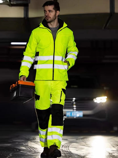 Veste et Combinaison Haute Visibilite Imperméable Bandes Reflechissantes – Tenue de Securite Professionnelle Hiver pour Agents de Securite, Gardiens et Personnel de Terrain (S a XXXL, Orange / Jaune)
