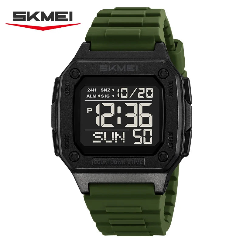 Montre digitale homme sport avec alarme et LED