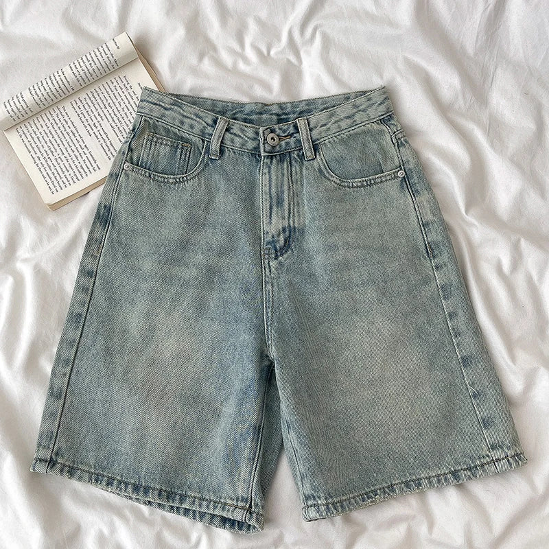 Short Jean Rétro Femme Taille Haute – Coupe Large Droite, Effet Délavé, Fermeture Boutons | Streetwear Été | XS à XXXL | 2 Coloris - BLACKBEARD OUTDOOR INDUSTRIES